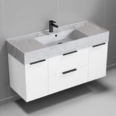 Floating Bathroom Vanity, Modern, 48 inch, Marble Style Sink